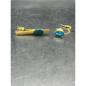 Vtg Set Airplane Tie Clip & Lapel Pin‎ Gold Tone Pilot Aviation Commercial Jet